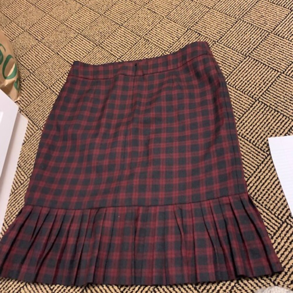 Brooks Brothers, 346 Wool Plaid Pencil Skirt, Red and Black, 12